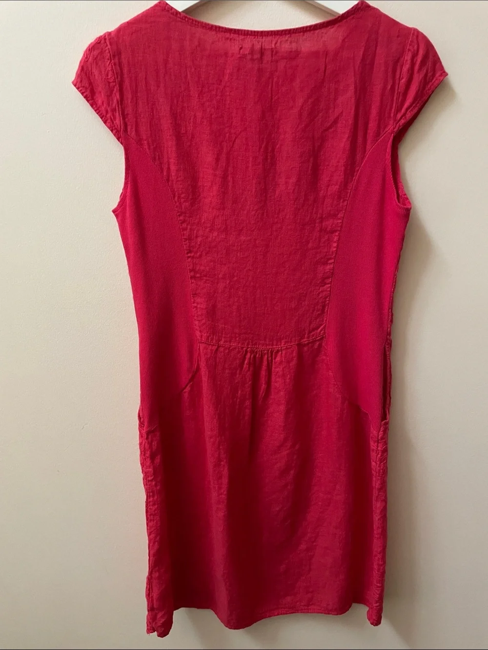Linen V-Neck Embroidered Cap-Sleeve Dress - Picture 9 of 9